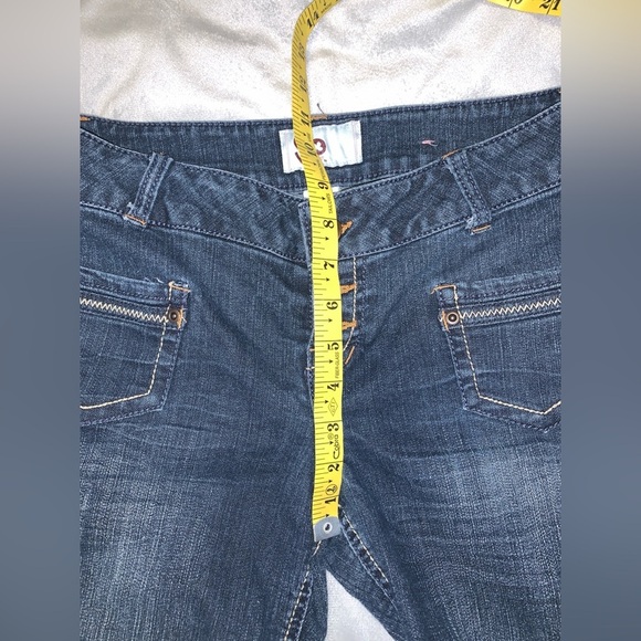 So Women's Blue Jeans low rise capri pants size 11 zig zag stitching vintage Y2K - Picture 5 of 6